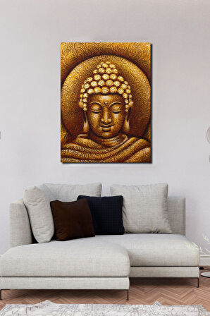 Altın Tonlarında Buda Portresi El Yapımı Tuval Tablo