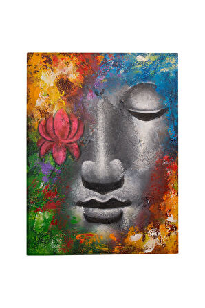 Renkli Lotus ve Buda Yüzü Modern Tuval Tablo