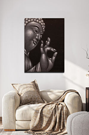 Siyah Tonlarında Buda Portresi El Yapımı Tuval Tablo