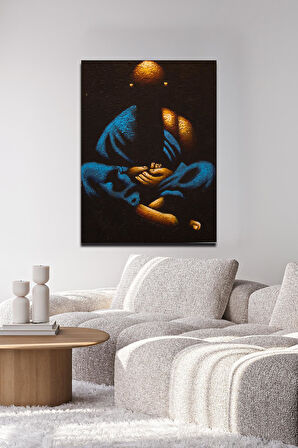 Meditasyon Halindeki Buda Mavi ve Altın Tonlarda Tuval Tablo