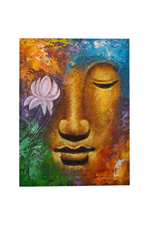 Lotus Çiçeği ile Buda Yüzü Renkli Tuval Tablo