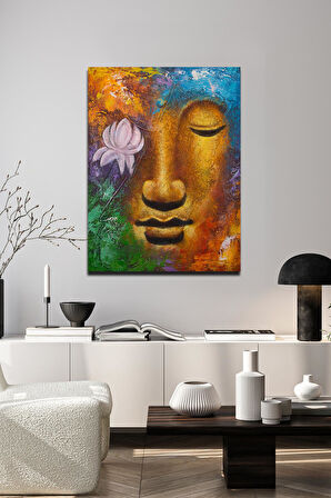 Lotus Çiçeği ile Buda Yüzü Renkli Tuval Tablo