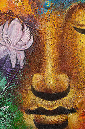 Lotus Çiçeği ile Buda Yüzü Renkli Tuval Tablo