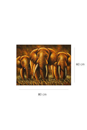 El Yapımı Altın Tonlarında 3’lü Fil Tuval Tablo Şans ve Bereket Sembolü