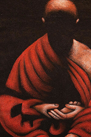 Meditasyon Halindeki Buda Kırmızı ve Altın Tonlarda Tuval Tablo