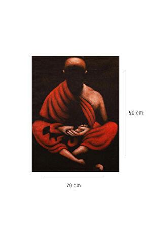 Meditasyon Halindeki Buda Kırmızı ve Altın Tonlarda Tuval Tablo