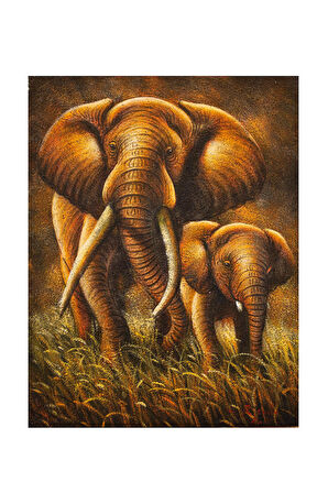 Anne ve Yavru Fil Doğanın Gücü Tuval Tablo