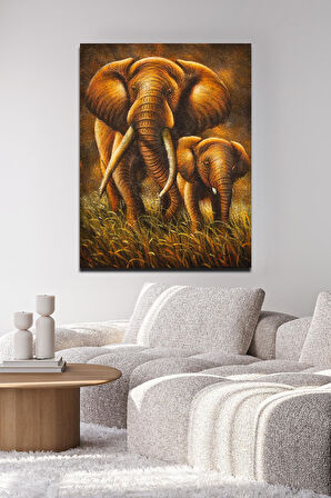 Anne ve Yavru Fil Doğanın Gücü Tuval Tablo