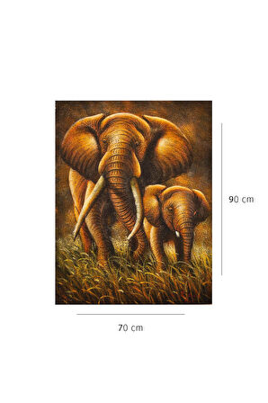 Anne ve Yavru Fil Doğanın Gücü Tuval Tablo