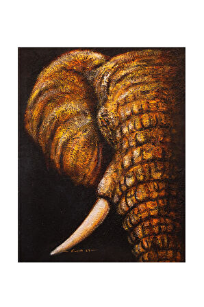 El Yapımı Altın Tonlarında Fil Tuval Tablo Şans ve Bereket Sembolü