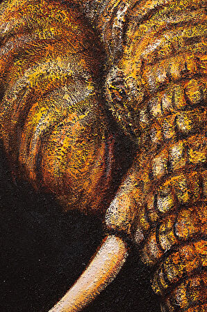 El Yapımı Altın Tonlarında Fil Tuval Tablo Şans ve Bereket Sembolü