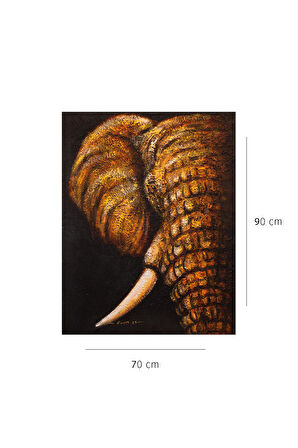El Yapımı Altın Tonlarında Fil Tuval Tablo Şans ve Bereket Sembolü