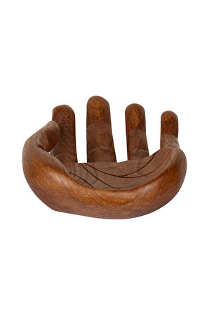 Ahşap Peçetelik El Şeklinde Tik Ağacı, El Yapımı, Tek Parça