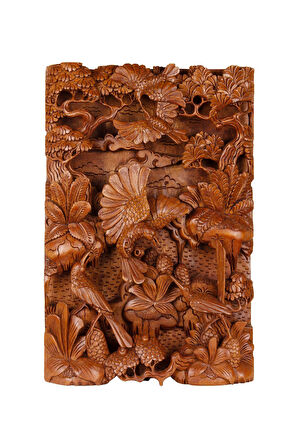 Tek Parça El Yapımı Oyma Tablo Doğal Ahşap Sanatı 33 cm x 48 cm