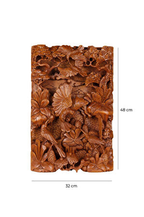 Tek Parça El Yapımı Oyma Tablo Doğal Ahşap Sanatı 33 cm x 48 cm