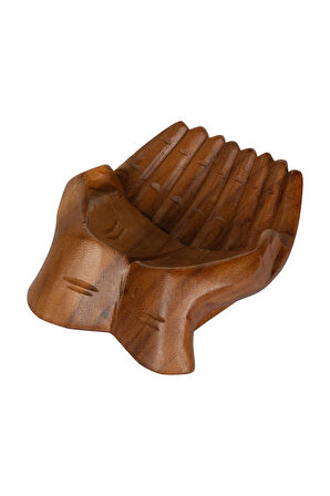 Ahşap Peçetelik El Şeklinde Tik Ağacı, El Yapımı, Tek Parça