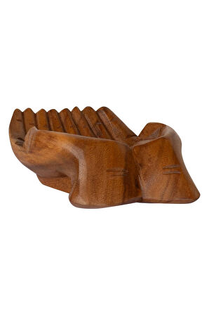 Ahşap Peçetelik El Şeklinde Tik Ağacı, El Yapımı, Tek Parça