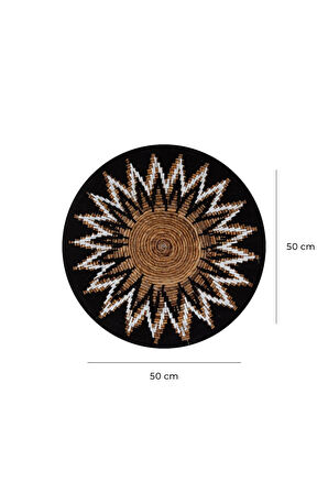 Bohem Hasır Yuvarlak Duvar Dekoru Bambu ve Makrome İle Yapılan Duvar Süsü 50 cm x 50 cm