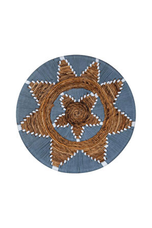 Bohem Hasır Yuvarlak Duvar Dekoru Bambu ve Makrome İle Yapılan Duvar Süsü 50 cm x 50 cm