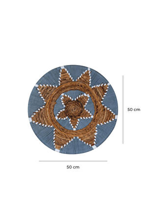Bohem Hasır Yuvarlak Duvar Dekoru Bambu ve Makrome İle Yapılan Duvar Süsü 50 cm x 50 cm