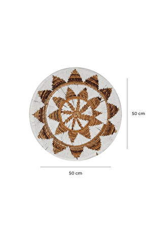 Bohem Hasır Yuvarlak Duvar Dekoru Bambu ve Makrome İle Yapılan Duvar Süsü 50 cm x 50 cm