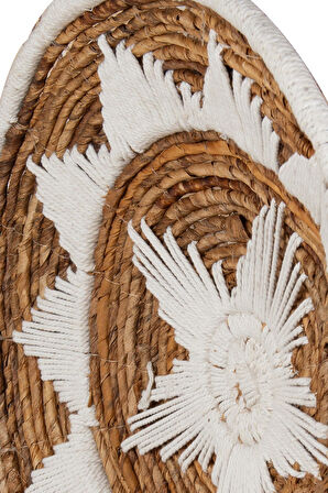 Bohem Hasır Yuvarlak Duvar Dekoru Bambu ve Makrome İle Yapılan Duvar Süsü 50 cm x 50 cm