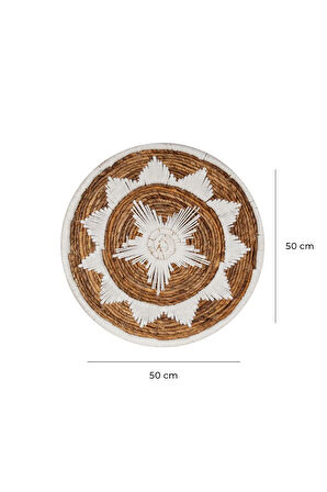 Bohem Hasır Yuvarlak Duvar Dekoru Bambu ve Makrome İle Yapılan Duvar Süsü 50 cm x 50 cm