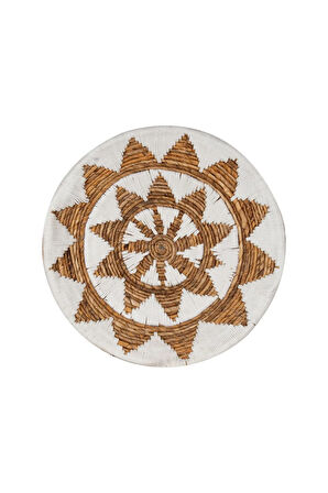 Bohem Hasır Yuvarlak Duvar Dekoru Bambu ve Makrome İle Yapılan Duvar Süsü 50 cm x 50 cm