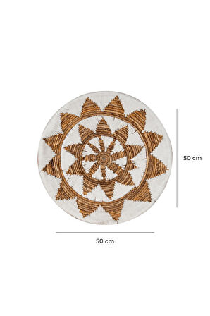 Bohem Hasır Yuvarlak Duvar Dekoru Bambu ve Makrome İle Yapılan Duvar Süsü 50 cm x 50 cm