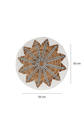 Bohem Hasır Yuvarlak Duvar Dekoru Bambu ve Makrome İle Yapılan Duvar Süsü 50 cm x 50 cm
