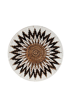 Bohem Hasır Yuvarlak Duvar Dekoru Bambu ve Makrome İle Yapılan Duvar Süsü 50 cm x 50 cm