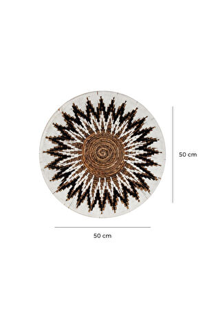 Bohem Hasır Yuvarlak Duvar Dekoru Bambu ve Makrome İle Yapılan Duvar Süsü 50 cm x 50 cm