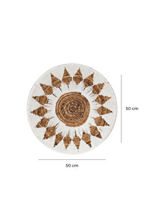 Bohem Hasır Yuvarlak Duvar Dekoru Bambu ve Makrome İle Yapılan Duvar Süsü 50 cm x 50 cm