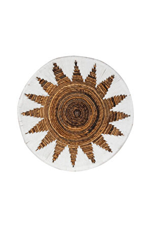 Bohem Hasır Yuvarlak Duvar Dekoru Bambu ve Makrome İle Yapılan Duvar Süsü 50 cm x 50 cm