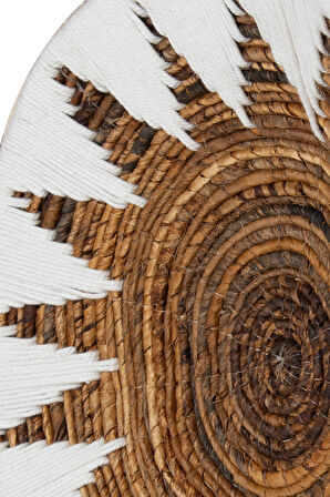 Bohem Hasır Yuvarlak Duvar Dekoru Bambu ve Makrome İle Yapılan Duvar Süsü 50 cm x 50 cm