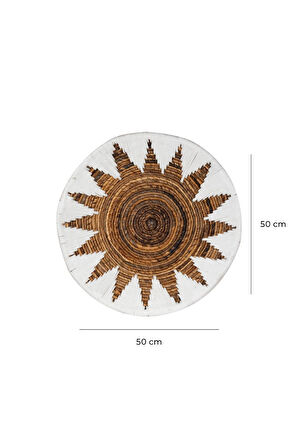 Bohem Hasır Yuvarlak Duvar Dekoru Bambu ve Makrome İle Yapılan Duvar Süsü 50 cm x 50 cm