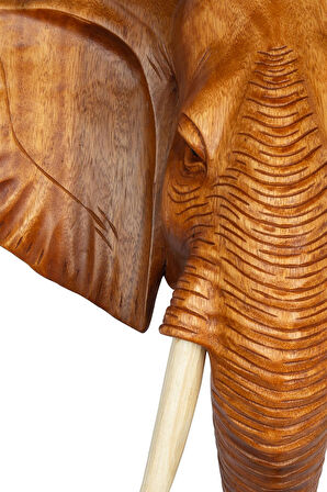 Dekoratif Ahşap Fil Objesi El Yapımı Doğal Tasarım 40 cm x 46 cm