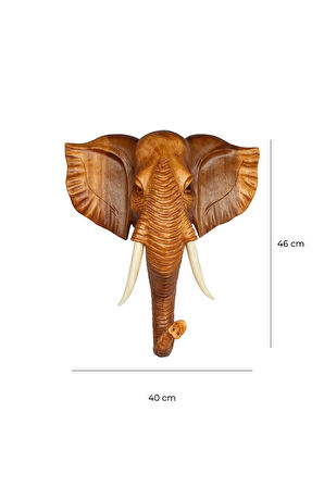 Dekoratif Ahşap Fil Objesi El Yapımı Doğal Tasarım 40 cm x 46 cm