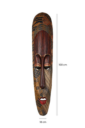 Dekoratif Duvar Objesi Ahşap Aborjin Maske  18 cm x 100 cm