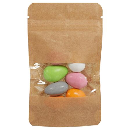 8,5 Cm x 14,5 Cm + 2,5 Cm -100 Adet Kraft Dar Pencereli Doypack