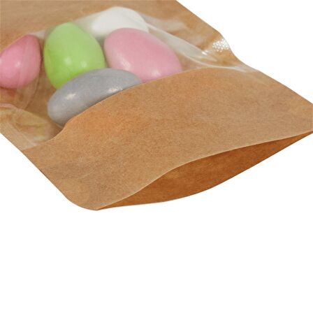 8,5 Cm x 14,5 Cm + 2,5 Cm -100 Adet Kraft Dar Pencereli Doypack