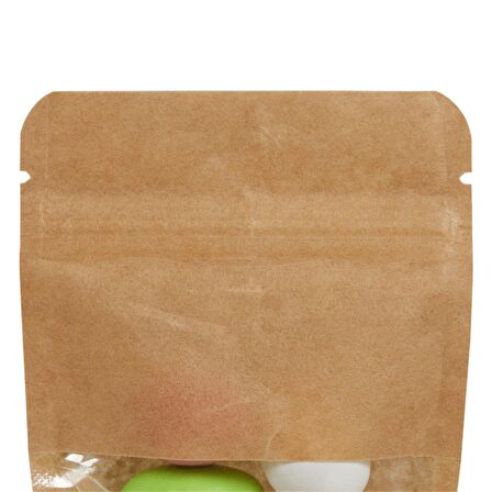 8,5 Cm x 14,5 Cm + 2,5 Cm -100 Adet Kraft Dar Pencereli Doypack