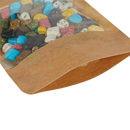 11 Cm X 18,5 Cm 3,5 Cm -100 Adet Kraft Geniş Pencereli Doypack