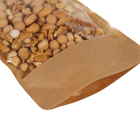 16 Cm X 27 Cm 4 Cm -2000 Adet Kraft Geniş Pencereli Doypack