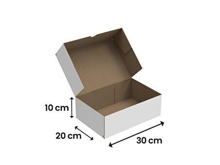 30x20x10 - Beyaz Kesimli Karton Kutu - Internet Ve Kargo Kutusu - 100 Adet
