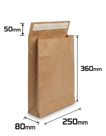 Kraft Zarf Çanta 25X8X36+5 - 100 Adet (Yapışkanlı Hediye Paketi)