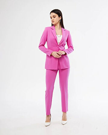 Tek Düğme Klasik Takım Fuşya