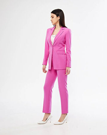 Tek Düğme Klasik Takım Fuşya