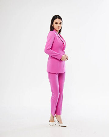 Tek Düğme Klasik Takım Fuşya