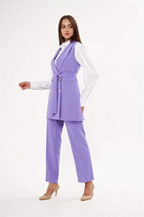 Gold Düğme Kuşaklı Yelek Takım